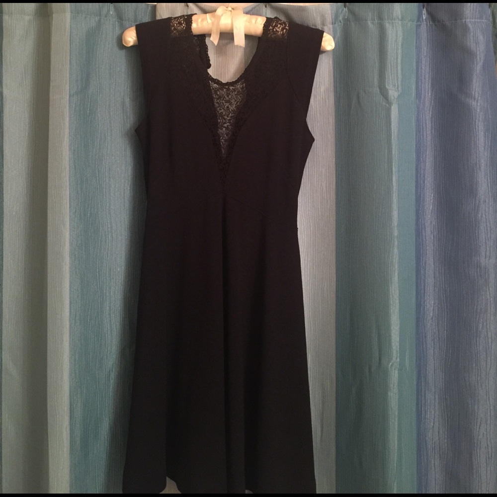French Connection Black Lace-Trim Mini Dress
